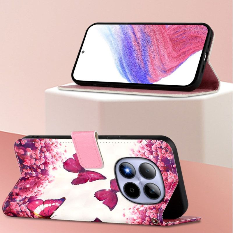 Folio-hoesje Xiaomi Redmi Note 15 Pro 5g Telefoonhoesje Roze Vlinders