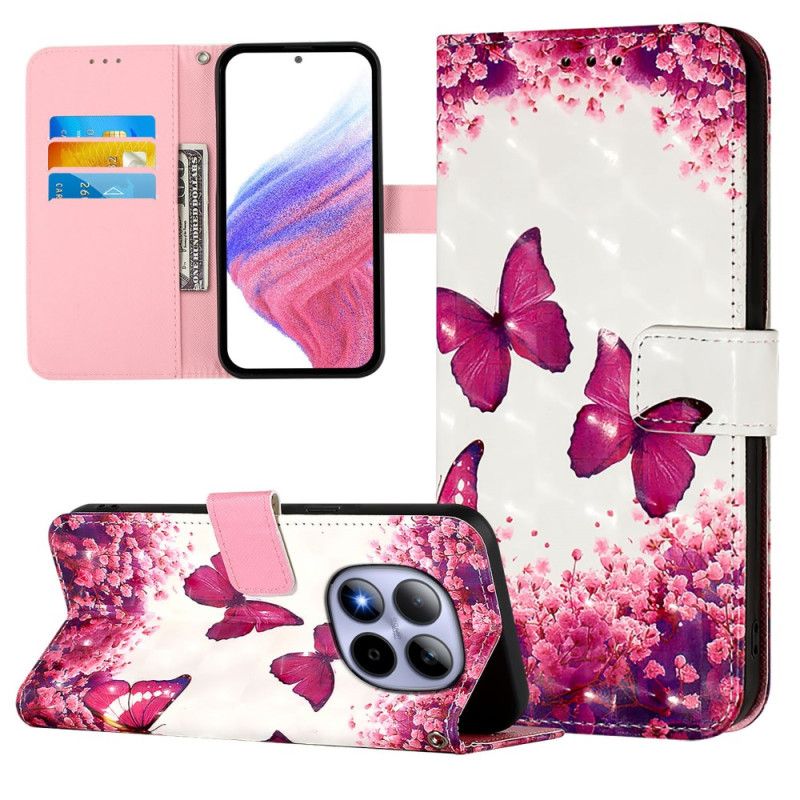 Folio-hoesje Xiaomi Redmi Note 15 Pro 5g Telefoonhoesje Roze Vlinders