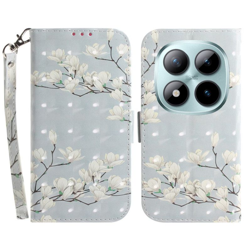 Folio-hoesje Xiaomi Redmi Note 15 Pro 5g Telefoonhoesje Witte Magnolia's Met Bandjes
