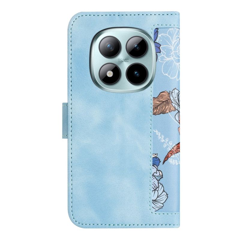 Leren Hoesje Voor Xiaomi Redmi Note 15 Pro 5g Bloemenpatroon Met Bandje