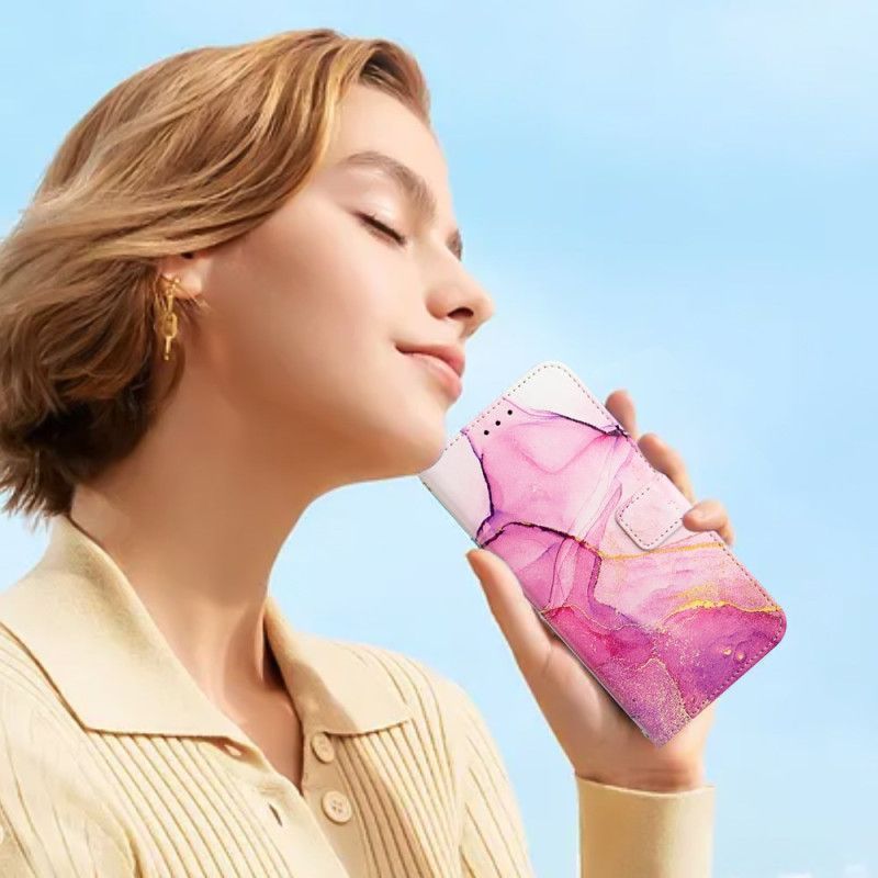 Leren Hoesje Voor Xiaomi Redmi Note 15 Pro 5g Marmer Met Bandje