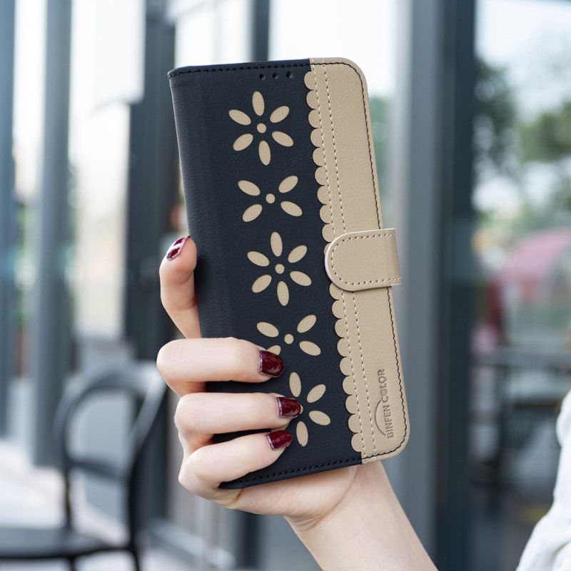 Leren Hoesje Xiaomi Redmi Note 15 Pro 5g Bloemenpatroon Binfen Kleur Bescherming Hoesje