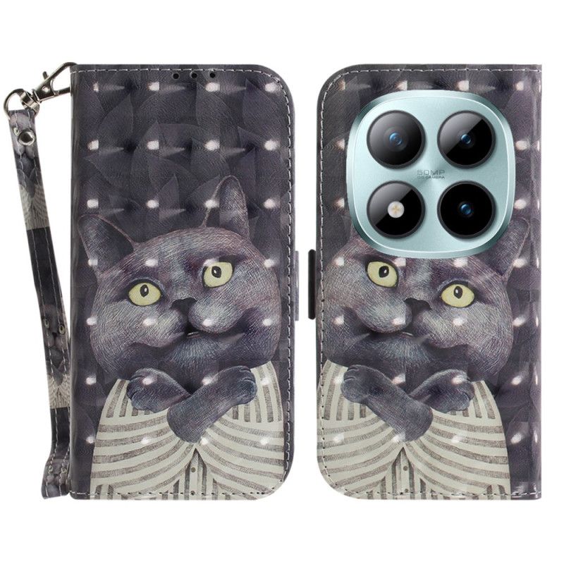 Leren Hoesje Xiaomi Redmi Note 15 Pro 5g Grijze Kat Met Bandjes Bescherming Hoesje