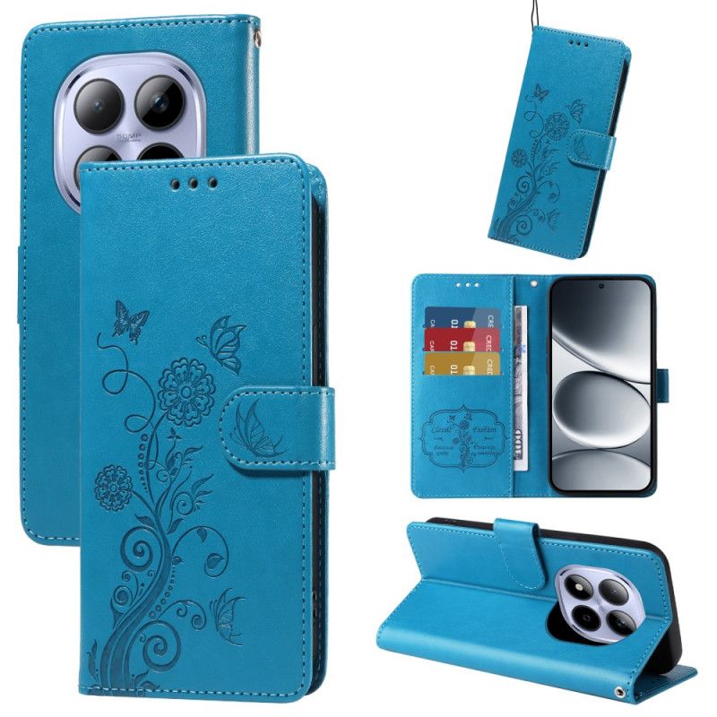Leren Hoesje Xiaomi Redmi Note 15 Pro 5g Vlinders En Bloemen Bescherming Hoesje