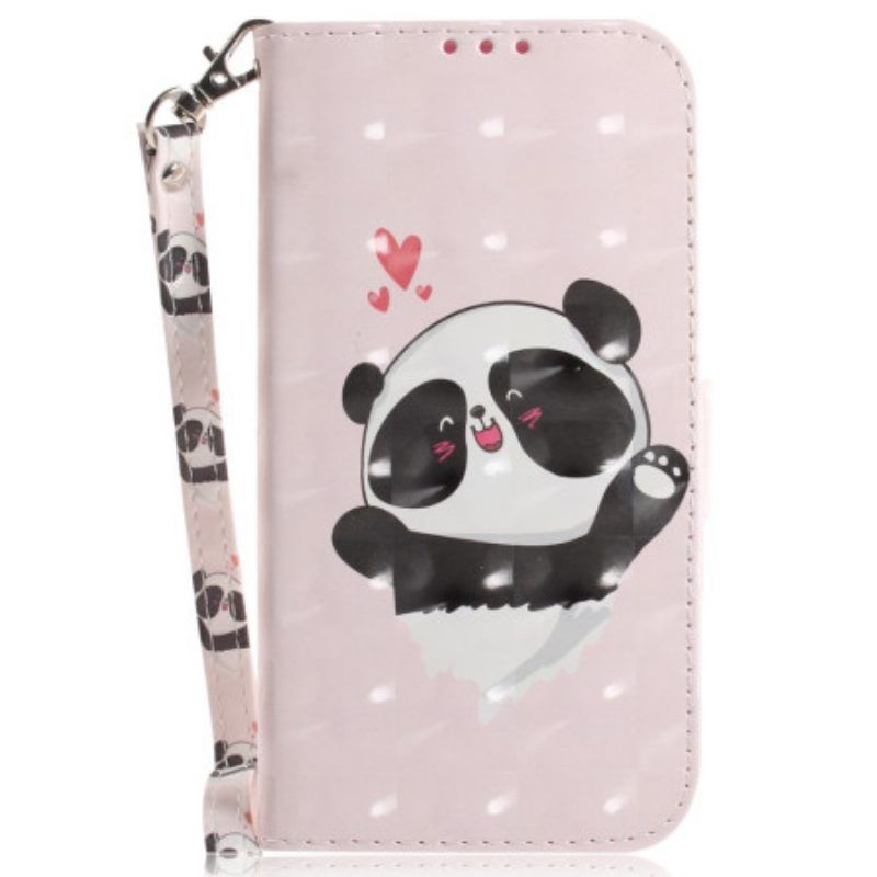 Folio-hoesje voor Samsung Galaxy A14 / A14 5G Met Ketting Panda Love Met Sleutelkoord