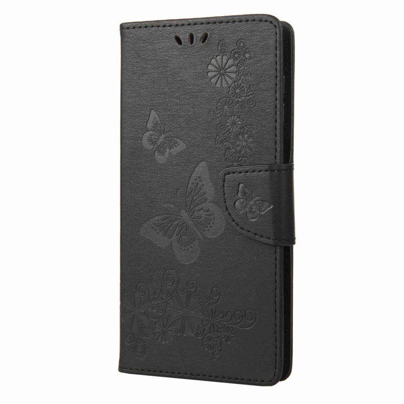 Folio-hoesje voor Samsung Galaxy A14 / A14 5G Met Ketting Prachtige Riemvlinders