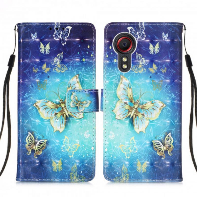 Bescherming Hoesje Samsung Galaxy Xcover 5 Gouden Vlinders Lanyard