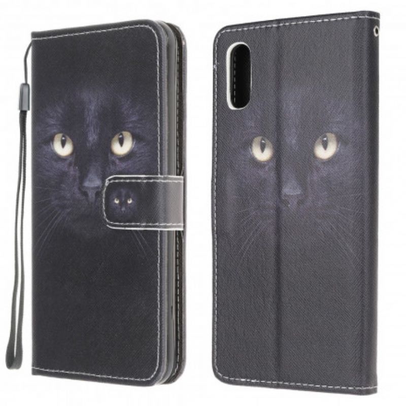 Leren Hoesje Samsung Galaxy Xcover 5 Kattenogen Met Zwarte Bandjes Bescherming Hoesje