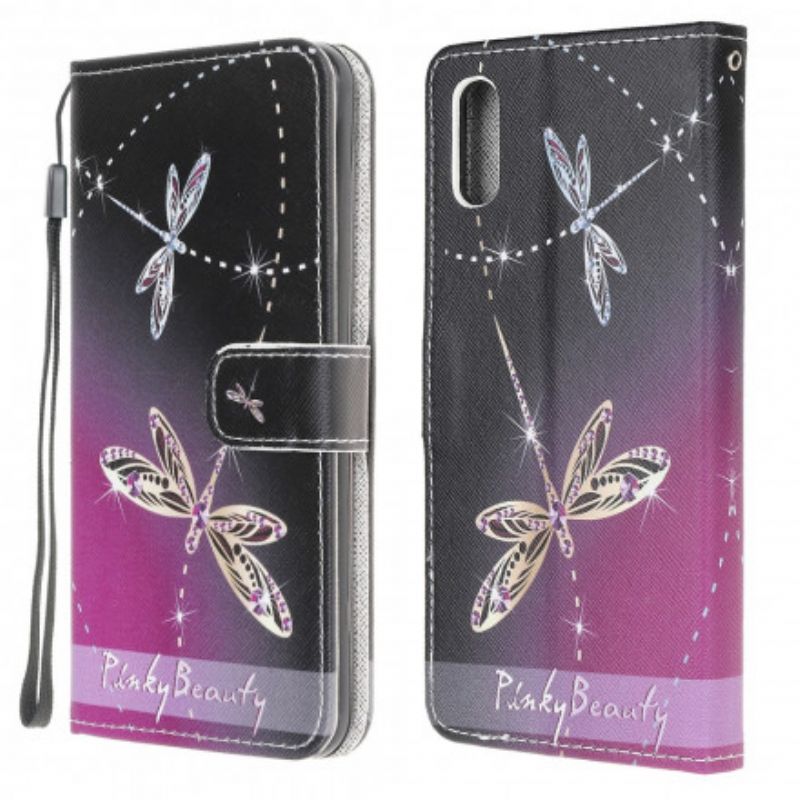 Leren Hoesje Samsung Galaxy Xcover 5 Strappy Libellen Bescherming Hoesje