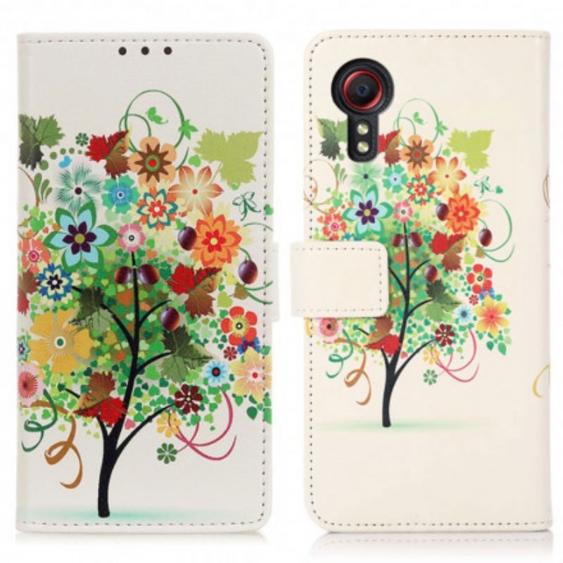 Leren Hoesje Voor Samsung Galaxy Xcover 5 Bloeiende Boom