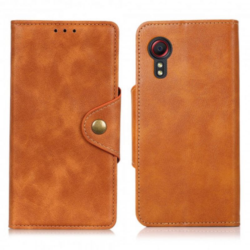 Leren Hoesje Voor Samsung Galaxy Xcover 5 Vintage Knoop Van Kunstleer