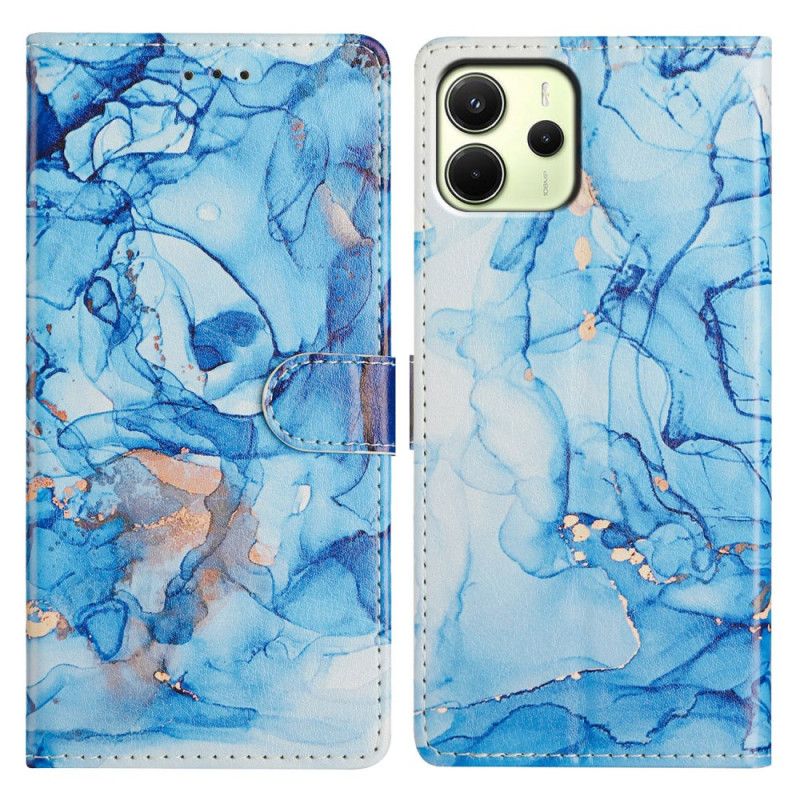 Flip Case Leren Xiaomi Redmi Note 14 4g Blauw Marmer