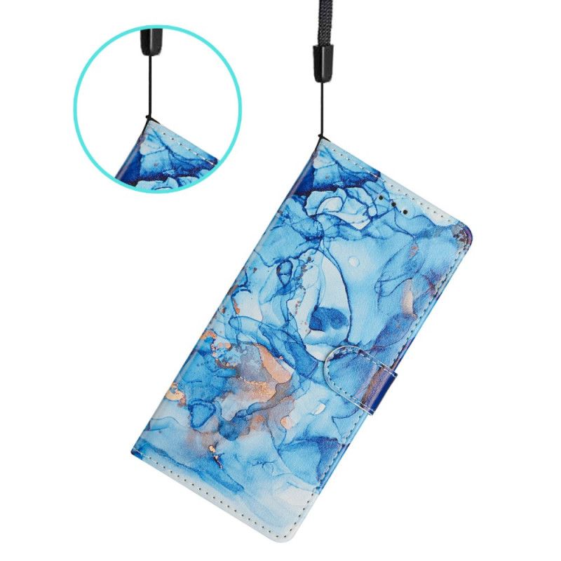 Flip Case Leren Xiaomi Redmi Note 14 4g Blauw Marmer