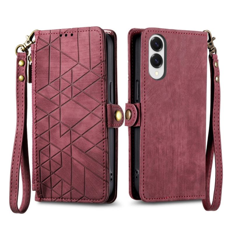 Flip Case Leren Xiaomi Redmi Note 14 4g Geometrische Lijnen Met Bandje
