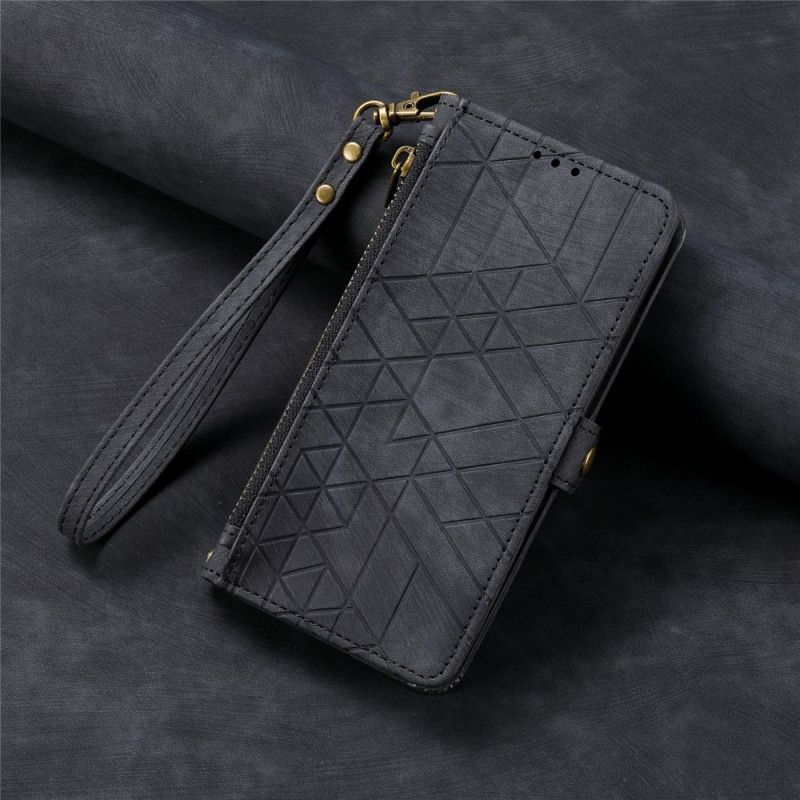 Flip Case Leren Xiaomi Redmi Note 14 4g Geometrische Lijnen Met Bandje