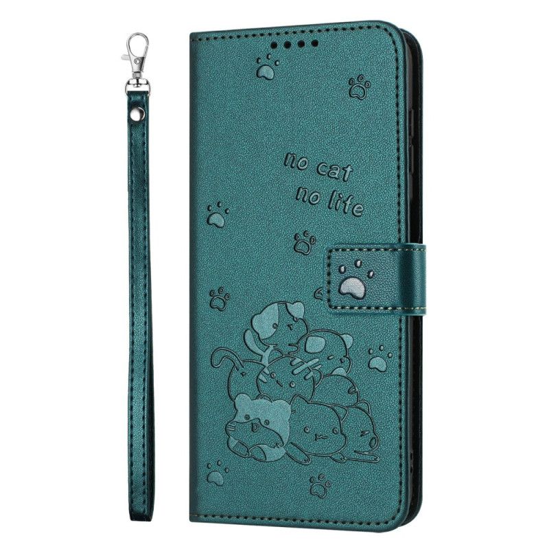 Flip Case Leren Xiaomi Redmi Note 14 4g Kleine Katjes Met Bandje
