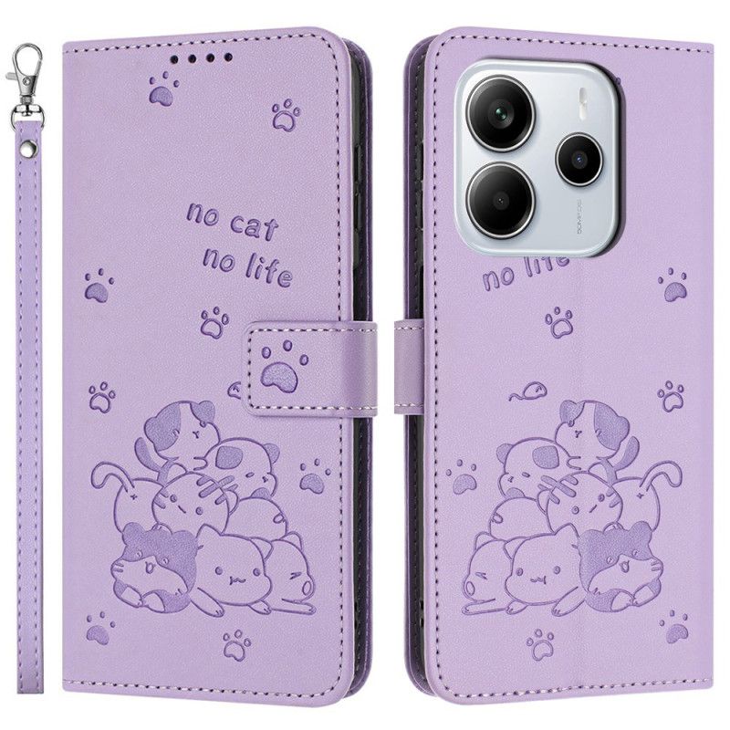 Flip Case Leren Xiaomi Redmi Note 14 4g Kleine Katjes Met Bandje