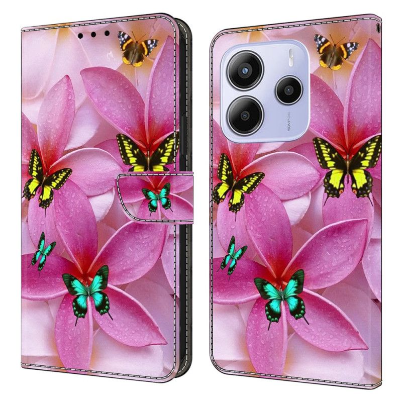 Folio-hoesje Xiaomi Redmi Note 14 4g Telefoonhoesje Roze Vlinders En Bloemen