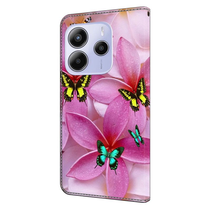 Folio-hoesje Xiaomi Redmi Note 14 4g Telefoonhoesje Roze Vlinders En Bloemen