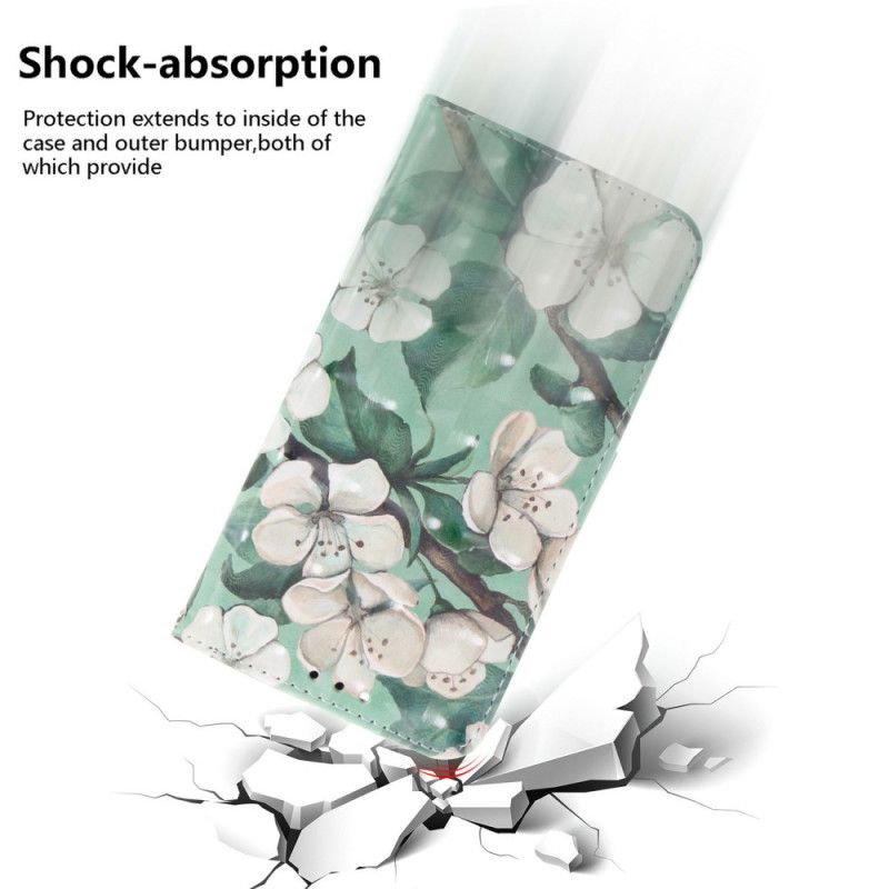 Folio-hoesje Xiaomi Redmi Note 14 4g Telefoonhoesje Witte Bloemen Met Riempje