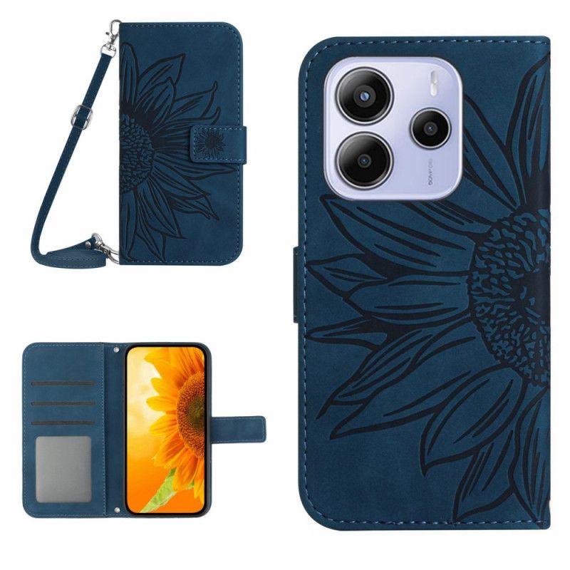 Folio-hoesje Xiaomi Redmi Note 14 4g Telefoonhoesje Zonnebloemprint Met Schouderband