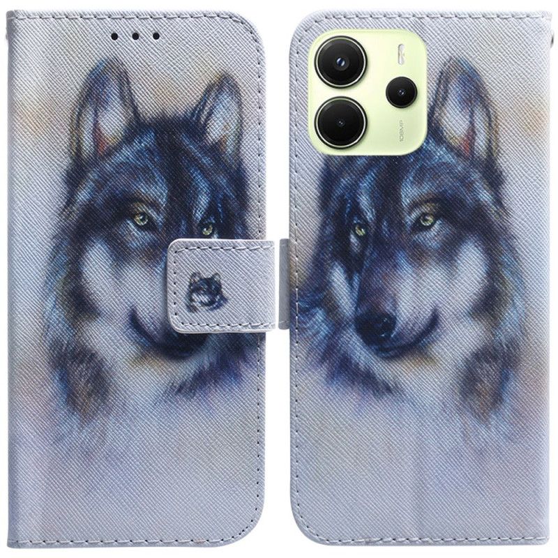 Leren Hoesje Voor Xiaomi Redmi Note 14 4g Aquarel Wolf