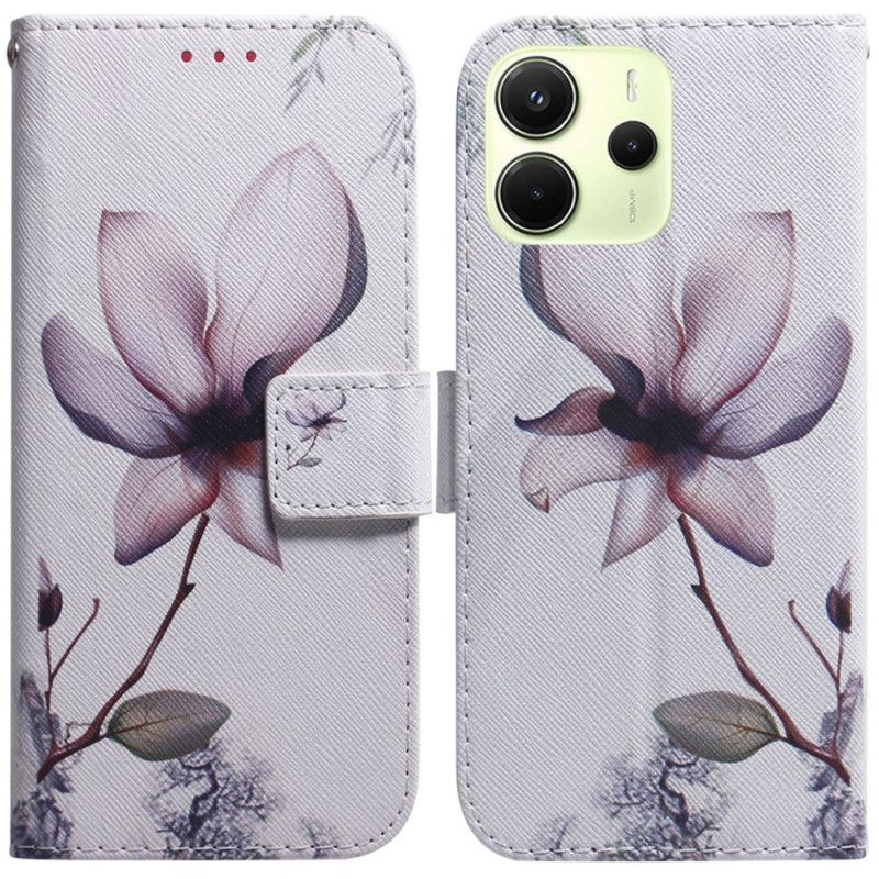 Leren Hoesje Voor Xiaomi Redmi Note 14 4g Roze Bloem