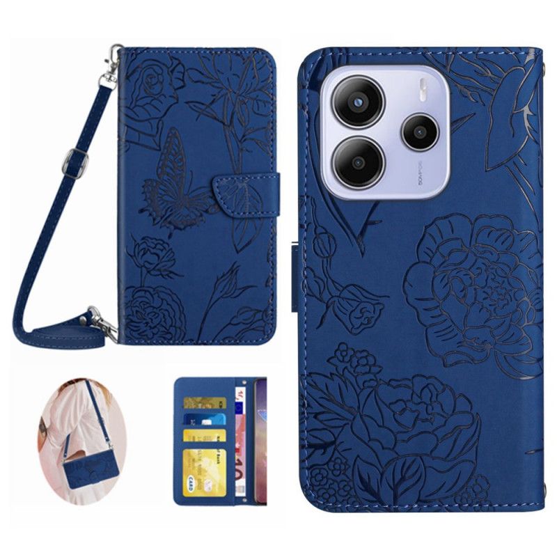 Leren Hoesje Voor Xiaomi Redmi Note 14 4g Schouderband Met Vlinderprint