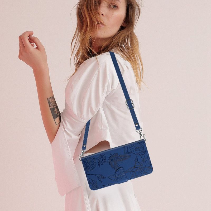 Leren Hoesje Voor Xiaomi Redmi Note 14 4g Schouderband Met Vlinderprint