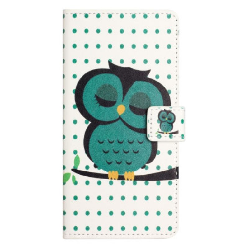 Leren Hoesje Voor Xiaomi Redmi Note 14 4g Slapende Uil