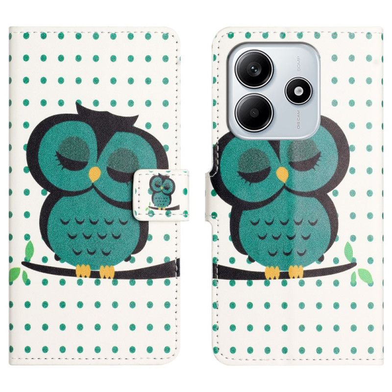 Leren Hoesje Voor Xiaomi Redmi Note 14 4g Slapende Uil