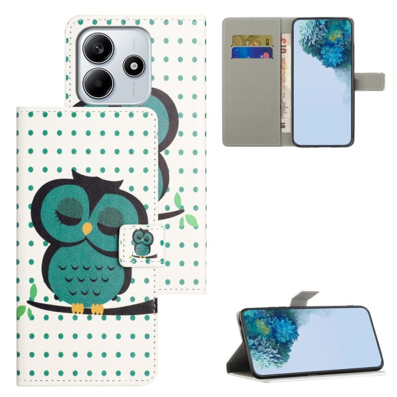 Leren Hoesje Voor Xiaomi Redmi Note 14 4g Slapende Uil