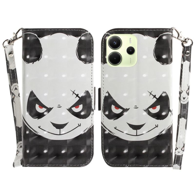 Leren Hoesje Xiaomi Redmi Note 14 4g Boze Panda Met Riempje Bescherming Hoesje