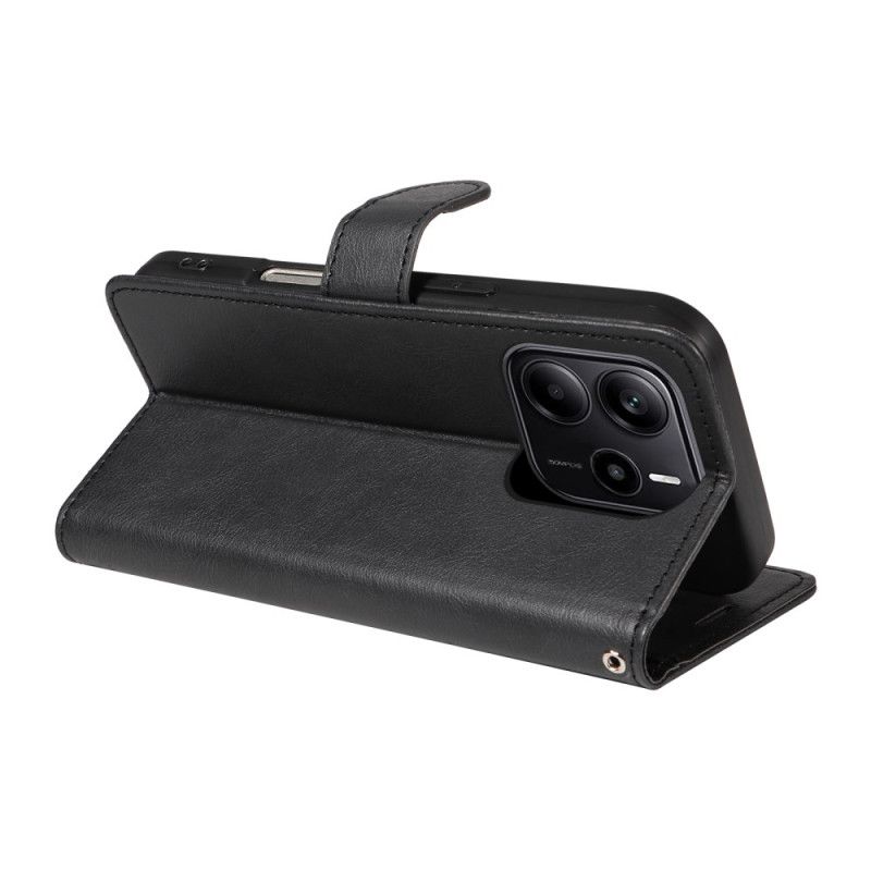 Leren Hoesje Xiaomi Redmi Note 14 4g Effen Kunstleer Met Riempje Bescherming Hoesje