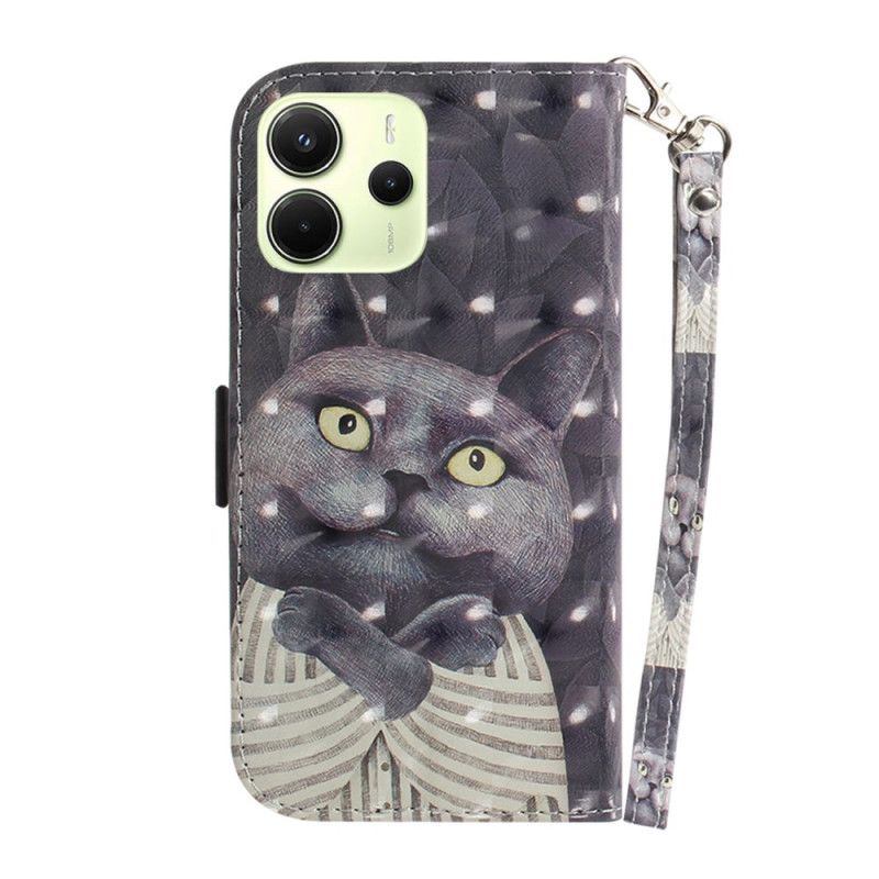 Leren Hoesje Xiaomi Redmi Note 14 4g Grijze Kat Met Riempje Bescherming Hoesje