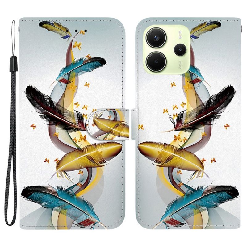 Leren Hoesje Xiaomi Redmi Note 14 4g Kleurrijke Veren