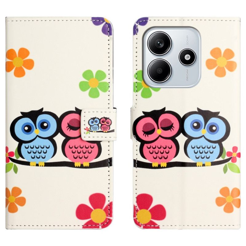 Leren Hoesje Xiaomi Redmi Note 14 4g Paar Uilen Bescherming Hoesje