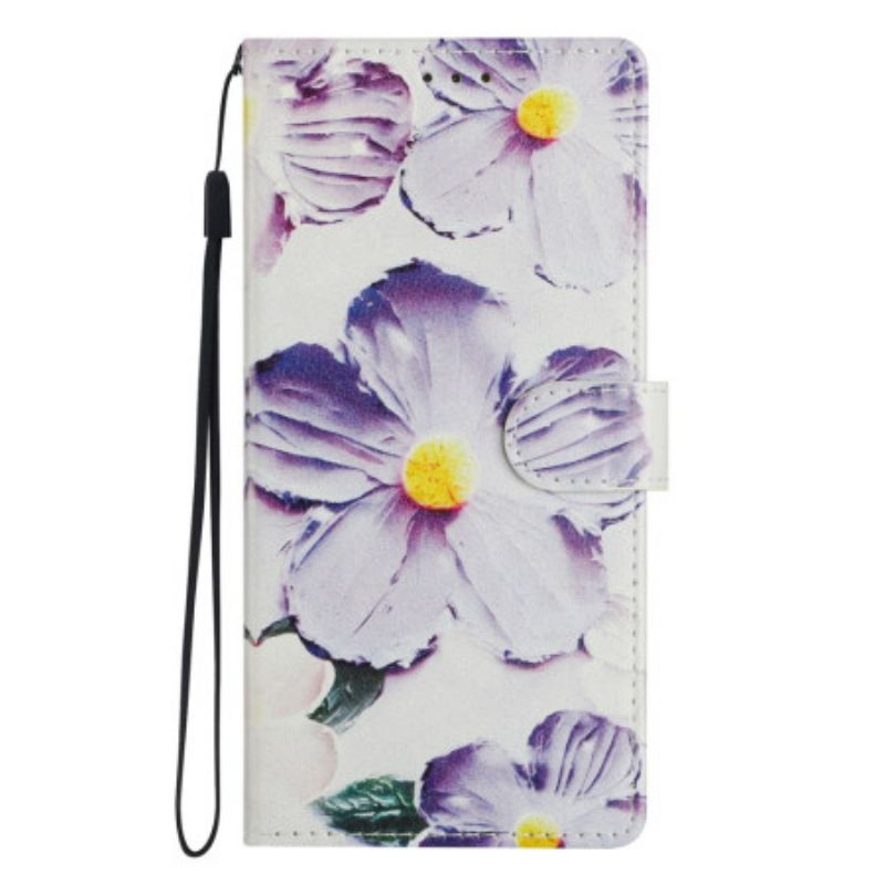 Leren Hoesje Xiaomi Redmi Note 14 4g Paarse En Witte Bloemen