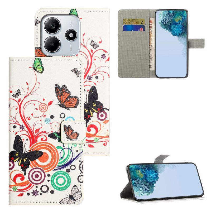 Leren Hoesje Xiaomi Redmi Note 14 4g Vlinders Op Een Witte Achtergrond