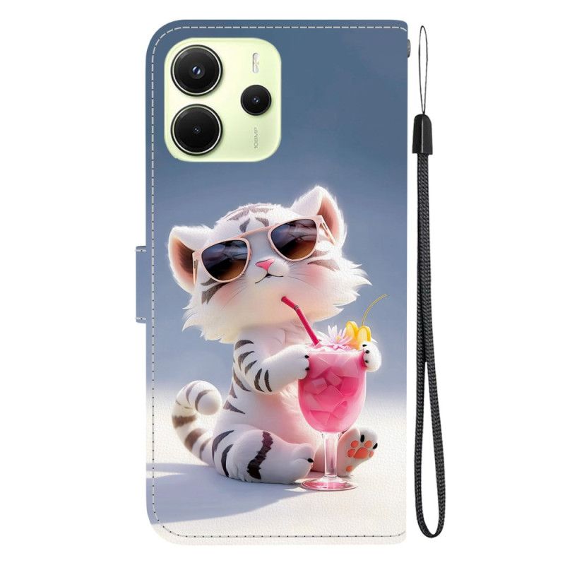 Leren Hoesje Xiaomi Redmi Note 14 4g Vrolijke Tijger Bescherming Hoesje