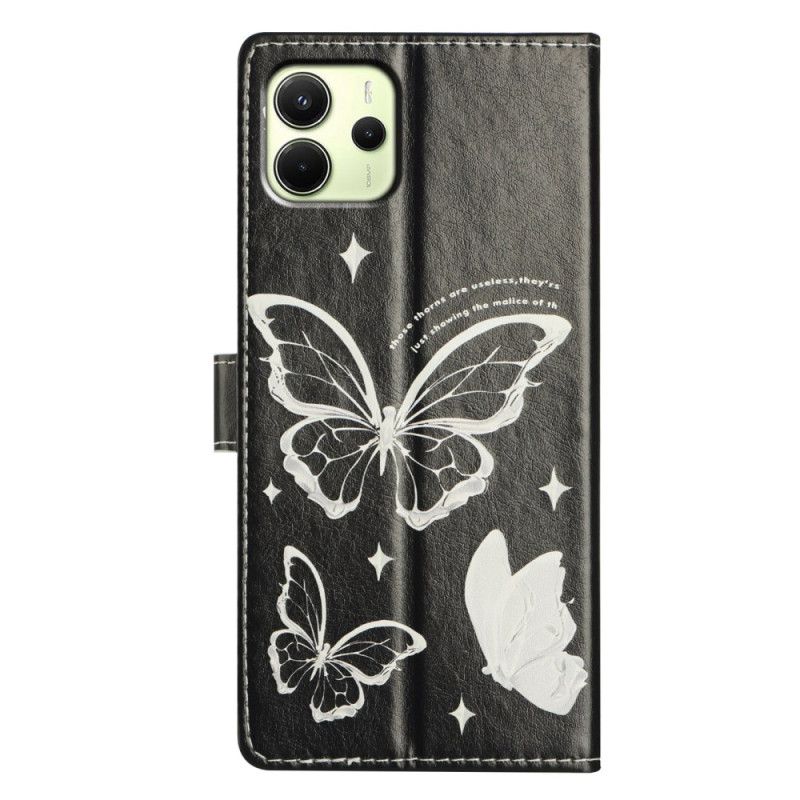 Leren Hoesje Xiaomi Redmi Note 14 4g Zwart-witte Vlinders