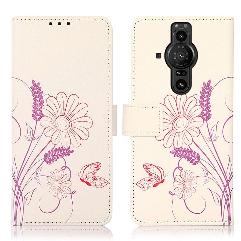 Leren Hoesje Sony Xperia Pro-i Vlinders En Bloemen Tekenen