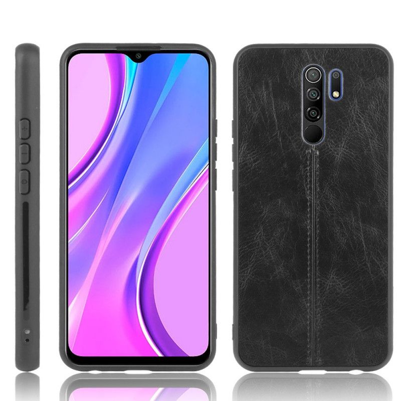 Hoesje voor Xiaomi Redmi 9 Rood Zwart Gestikt Leereffect