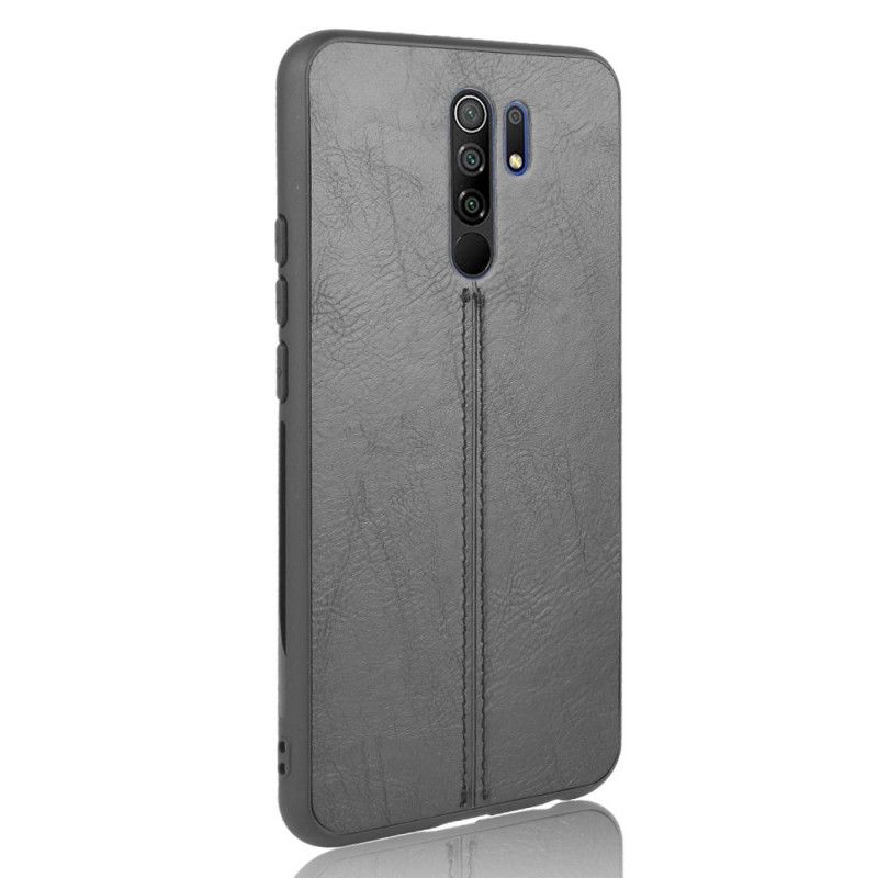 Hoesje voor Xiaomi Redmi 9 Rood Zwart Gestikt Leereffect