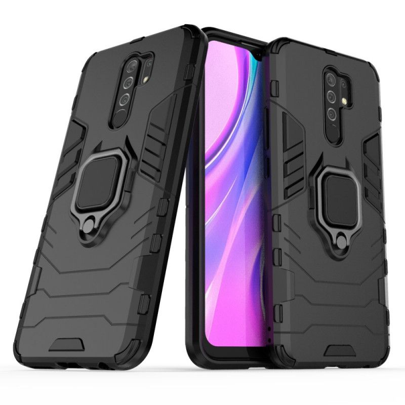 Hoesje voor Xiaomi Redmi 9 Rood Zwart Resistente Ring