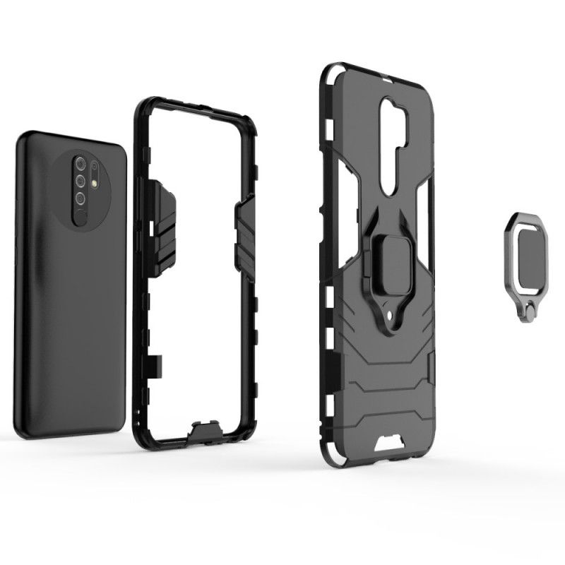 Hoesje voor Xiaomi Redmi 9 Rood Zwart Resistente Ring