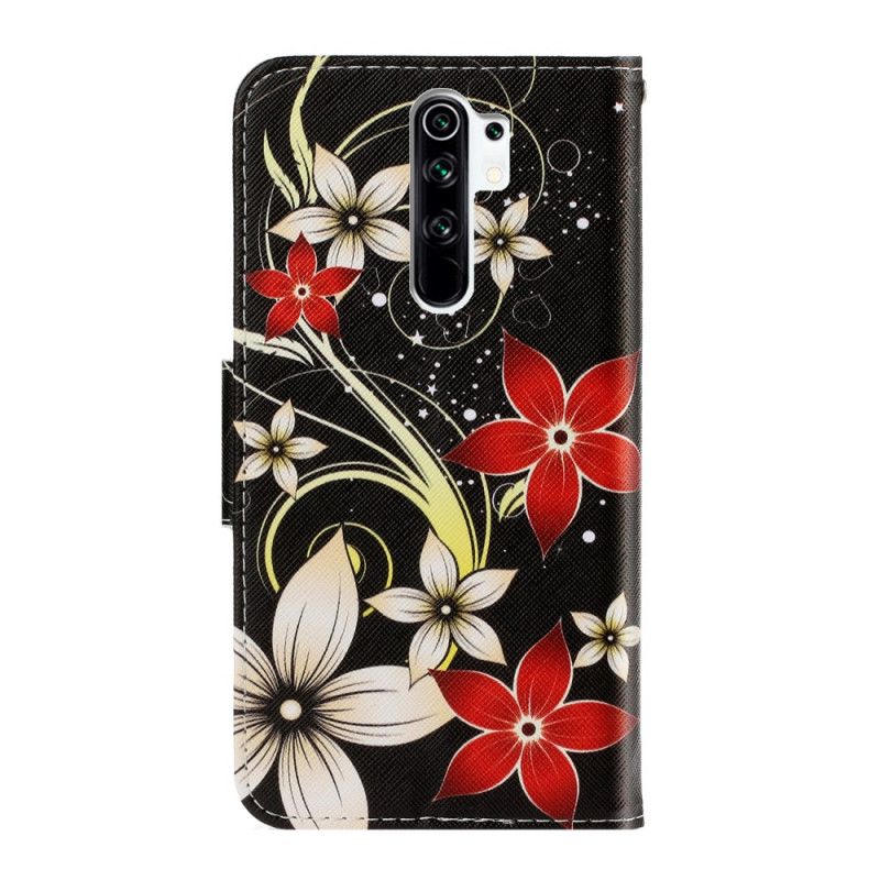 Leren Hoesje voor Xiaomi Redmi 9 Kleurrijke Bloemen Met Een Riem