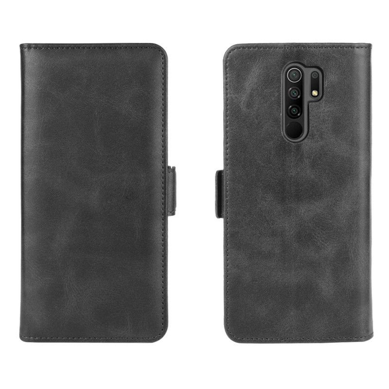 Leren Hoesje voor Xiaomi Redmi 9 Rood Zwart Dubbele Klep