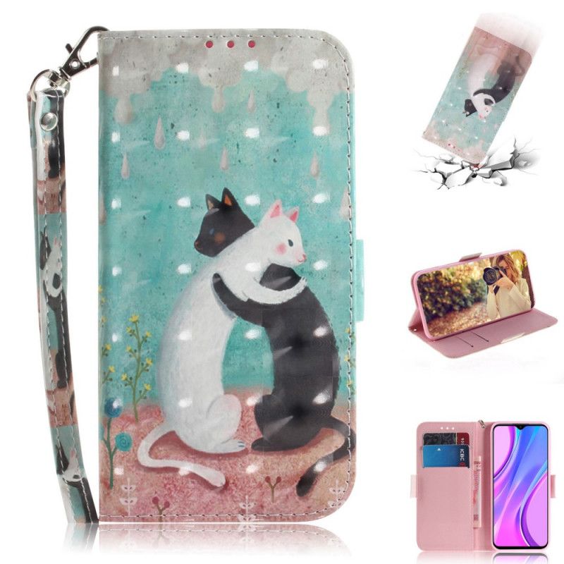 Leren Hoesje voor Xiaomi Redmi 9 String Kattenvrienden