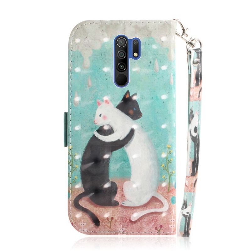 Leren Hoesje voor Xiaomi Redmi 9 String Kattenvrienden